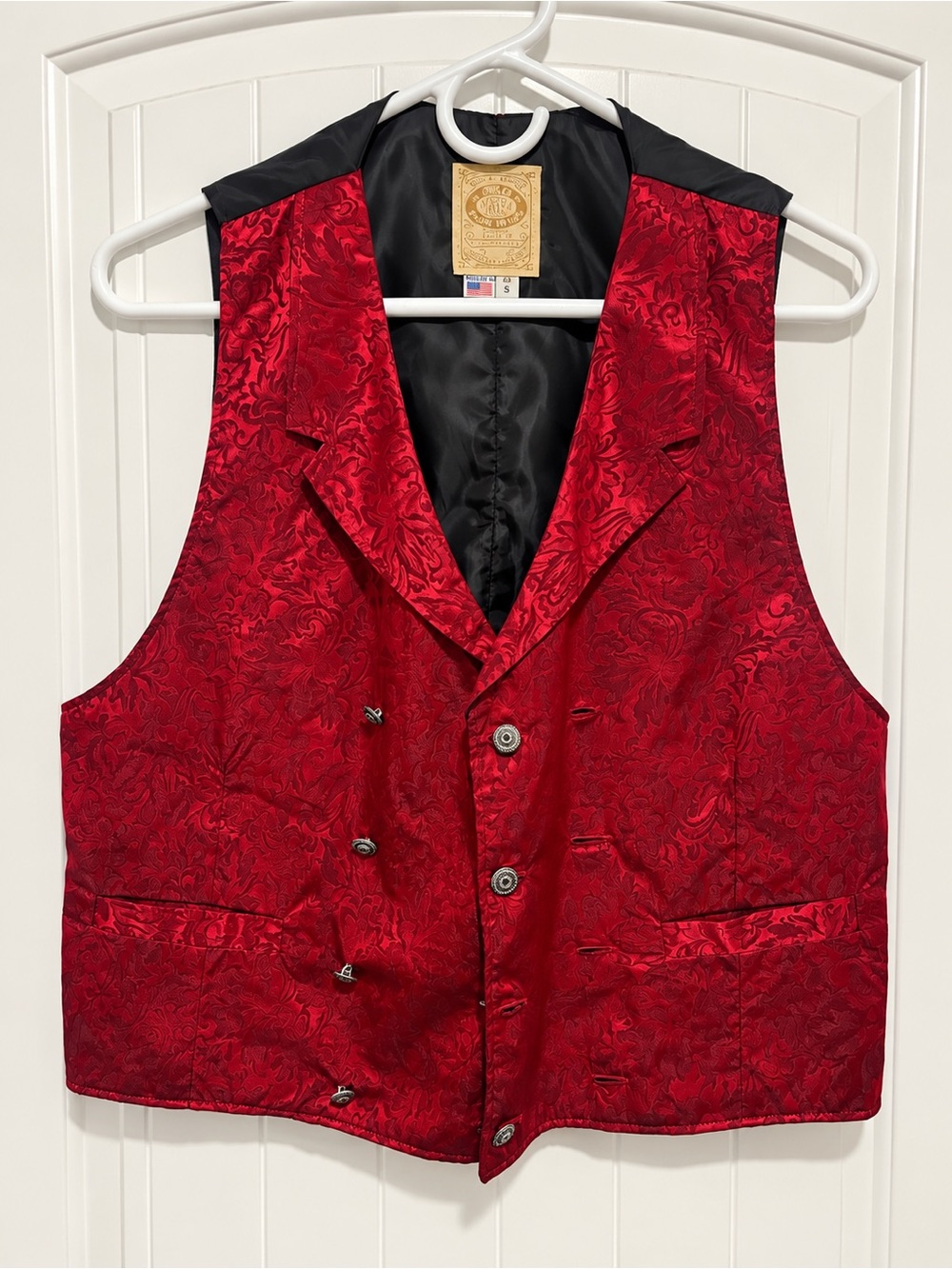 Vintage Wah Maker Red Silk Brocade Western Vest Made USA Men’s S